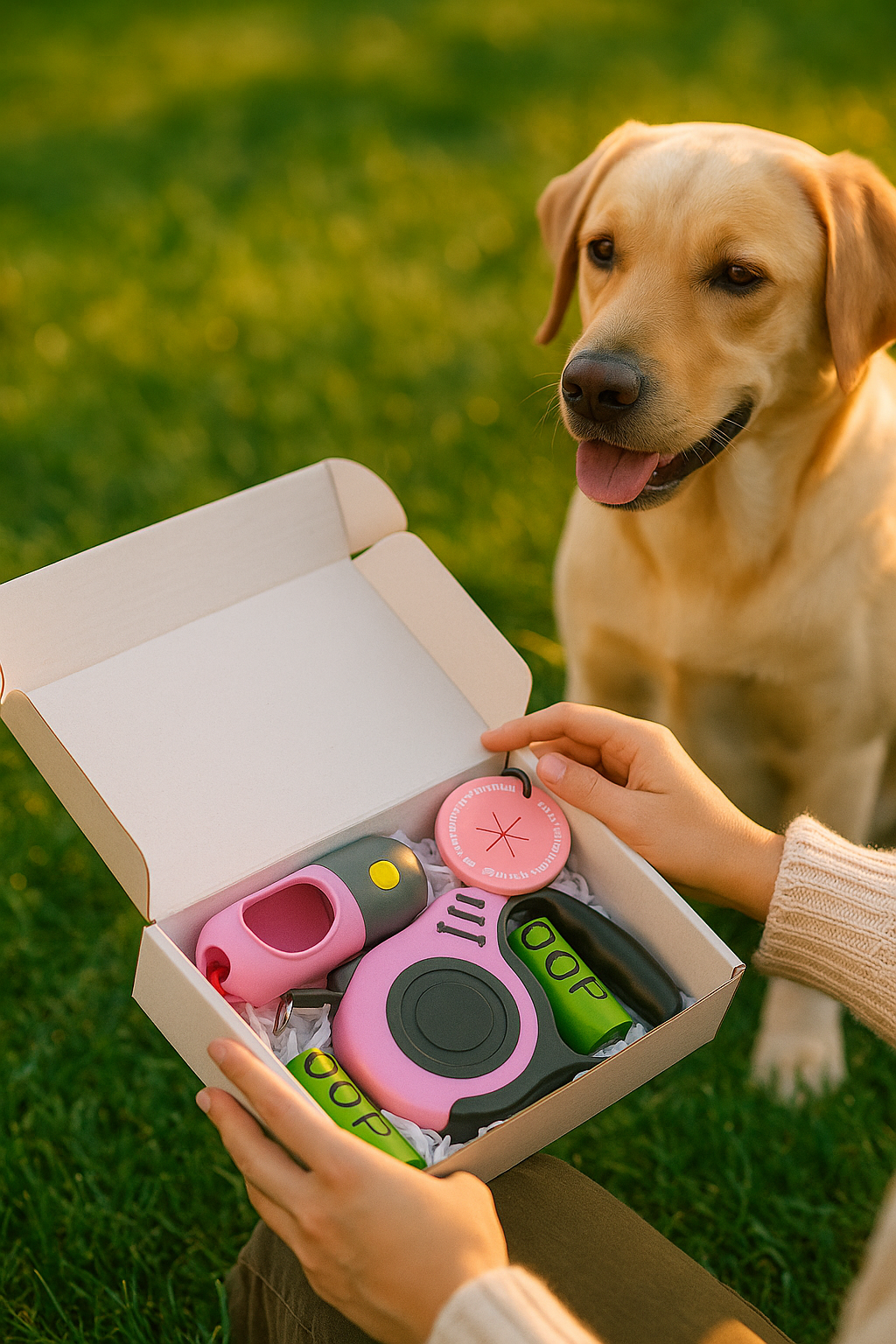 Pack de Paseo para Mascotas | Correa Retráctil, Porta bolsa con Linterna LED, Bolsas Biodegradables, porta bolsa excremento.