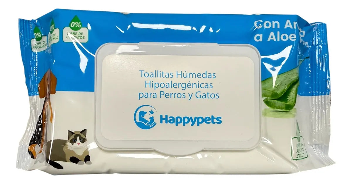 Toallas Húmedas Happy Pets para Perros y Gatos | 50 Unidades.