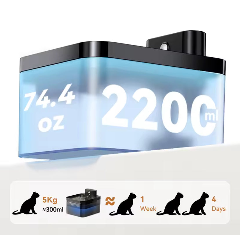 Bebedero Inteligente Inalámbrico para Gatos y Perros | 2.2L, Sensor Automático, Silencioso y Recargable.