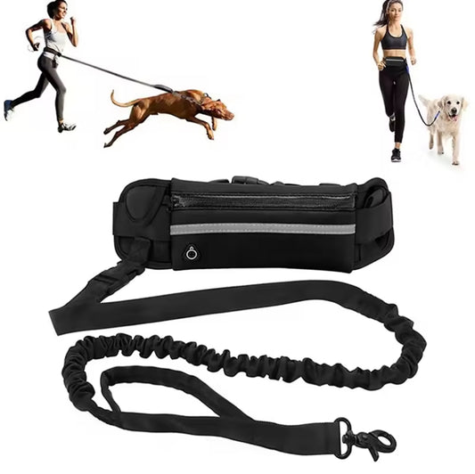 Correa Manos Libres para Perros con Cinturón Reflectante y Riñonera – Ideal para Correr, Caminar y Entrenar Mascotas