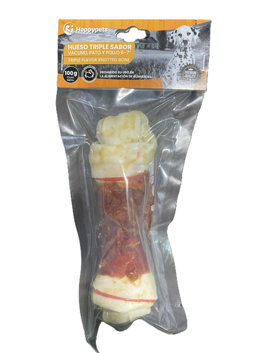 Hueso Triple Sabor Vacuno, Pato, Pollo 6-7 Pulgadas