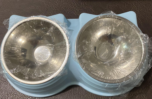 Doble Plato de Acero Inoxidable para Gatos | Alimentador de Comida y Agua Antideslizante